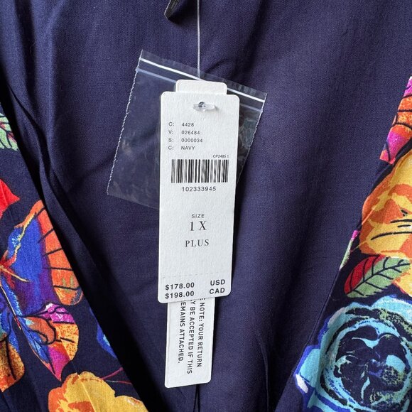 NWT Anthropologie Navy Floral Rose Print Katerina Button-Front Dress Women's 1X - Picture 7 of 15